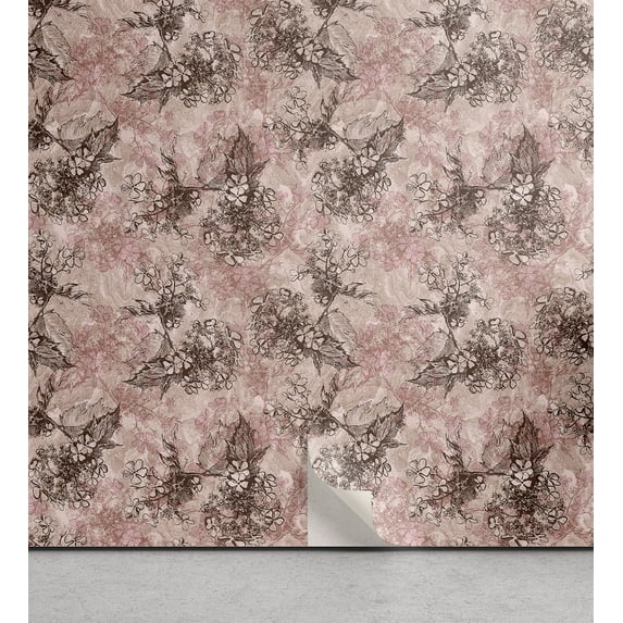 Ambesonne, Autumn Vibes Peel & Stick Wallpaper for Home, Leaves Asian Style, 13"x72", Pale Rose Dark Taupe