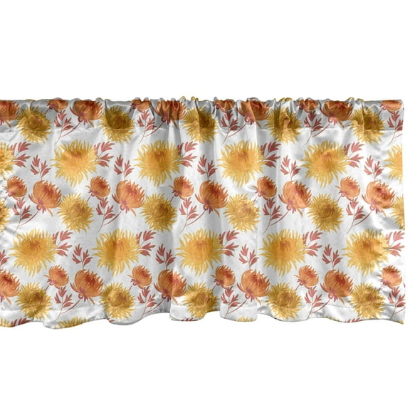 Ambesonne Autumn Window Valance, Chrysanthemum Floral Motif, 54" X 12", Orange White