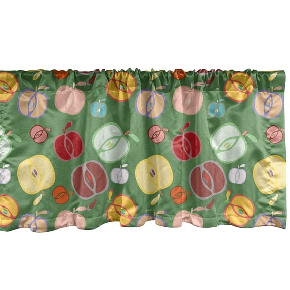 Ambesonne Autumn Window Valance, Colorful Apple Doodle Design, 54" X 12", Reseda Green Multicolor