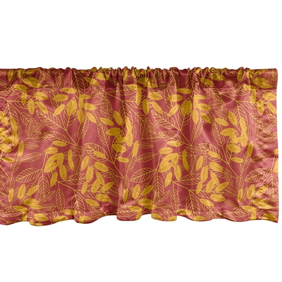 Ambesonne Autumn Window Valance, Detailed Fall Leaves Pattern, 42" x 18", Pale Maroon Earth Yellow