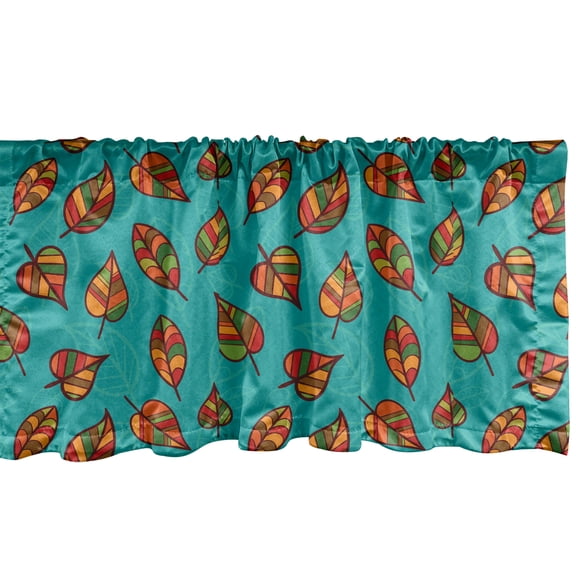 Ambesonne Autumn Window Valance, Doodle Art Pattern of Falling Leaves with Colorful Stripes Botanical Setting, Curtain Valance for Kitchen Bedroom Decor with Rod Pocket, 54" X 18", Multicolor