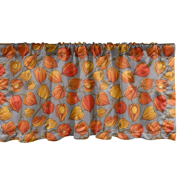 Ambesonne Autumn Window Valance, Golden Shade Berry Theme, 54" X 12", Taupe Grey and Vermilion