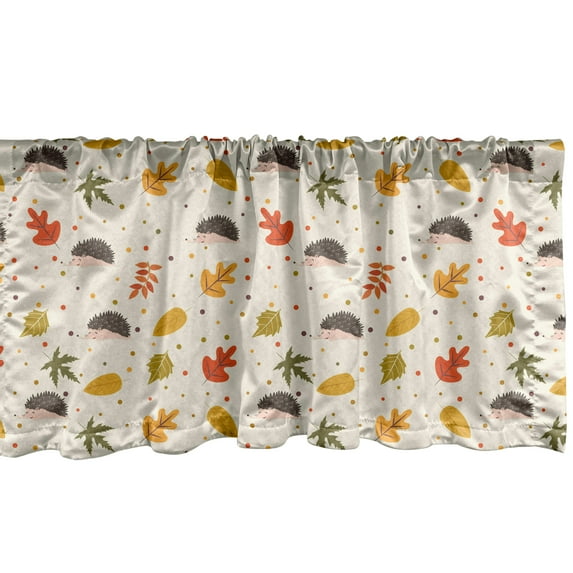 Ambesonne Autumn Window Valance, Leafs Dots and Hedgehogs, 42" x 12", Eggshell and Multicolor
