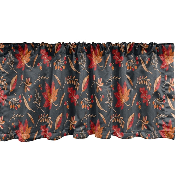 Ambesonne Autumn Window Valance, Maple Leaves Drawing Art, 42" x 12", Vermilion Dark Taupe