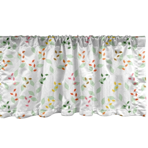 Ambesonne Autumn Window Valance, Seasonal Foliage Doodles, 42" x 12", Mint Green and Pastel Pink