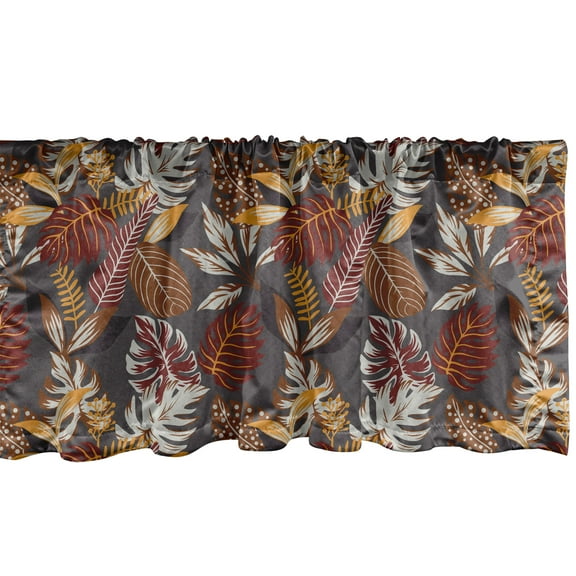 Ambesonne Autumn Window Valance, Tropic Leaves in Earth Tones, 54" X 18", Dimgray and Multicolor