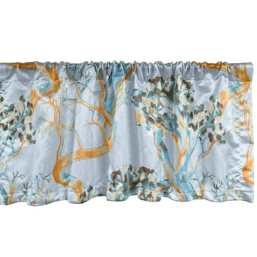 Ambesonne Autumn Window Valance with Rod Pocket, Branches Trees Pencil Art, 54" x 12", Pale Vermilion and Teal
