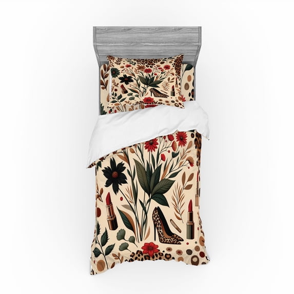 Ambesonne Autumnal Bedding Set 3 Pcs, Cozy Fall Feminine Art, Twin, Champagne Ginger