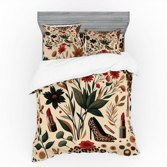 Ambesonne Autumnal Bedding Set 4 Pcs, Cozy Fall Feminine Art, Calking, Champagne Ginger