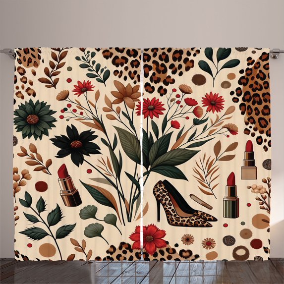 Ambesonne Autumnal Curtains 2 Panel Set, Cozy Fall Feminine Art, 108" x 90", Champagne Ginger