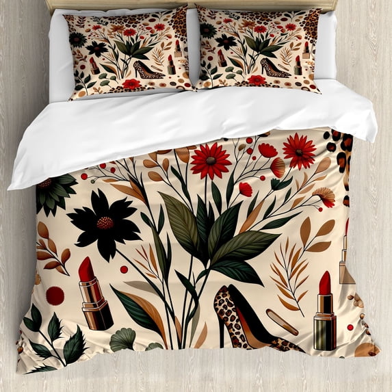 Ambesonne Autumnal Duvet Cover Set, Cozy Fall Feminine Art, Queen, Champagne Ginger