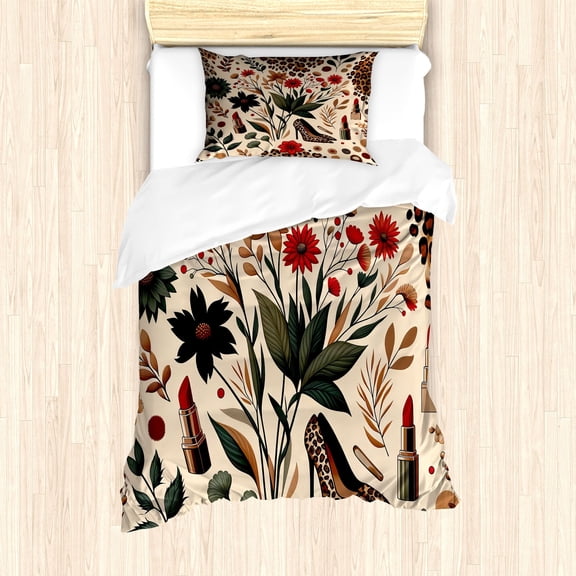Ambesonne Autumnal Duvet Cover Set, Cozy Fall Feminine Art, Twin, Champagne Ginger
