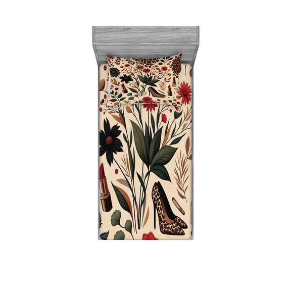 Ambesonne Autumnal Fitted Sheet & Pillow Sham Set, Cozy Fall Feminine Art, Twin, Champagne Ginger