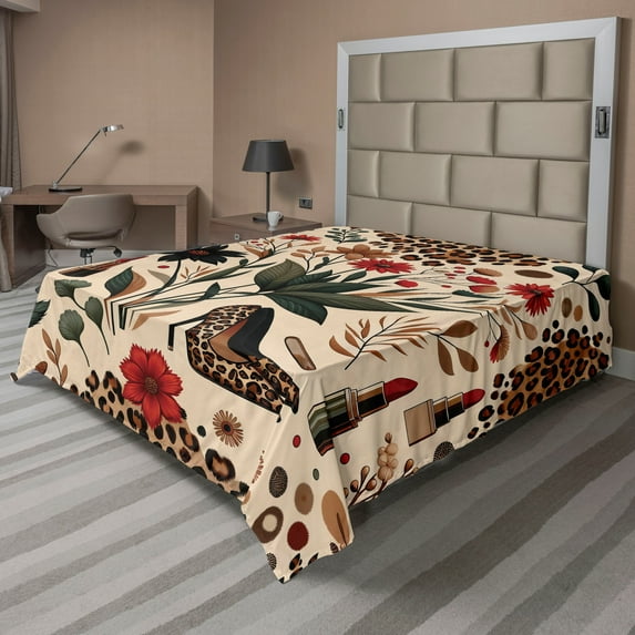 Ambesonne Autumnal Flat Sheet, Cozy Fall Feminine Art, California King, Champagne Ginger