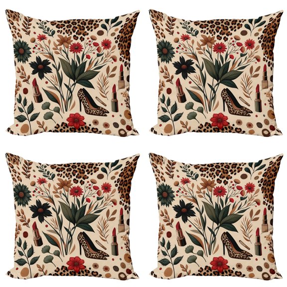 Ambesonne Autumnal Throw Pillow Cover 4 Pack, Cozy Fall Feminine Art, 16", Champagne Ginger