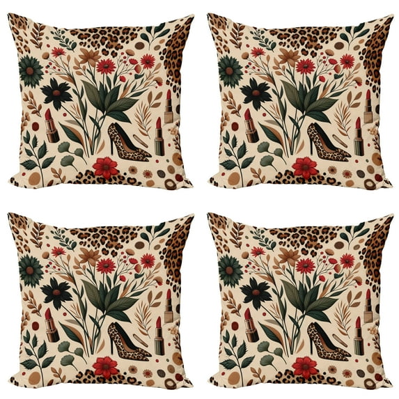 Ambesonne Autumnal Throw Pillow Cover 4 Pack, Cozy Fall Feminine Art, 24", Champagne Ginger