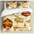 thumbnail image 1 of Ambesonne Aviation Duvet Cover Set, Vintage Baloons Planes, Calking, Sand Brown Mustard, 1 of 6