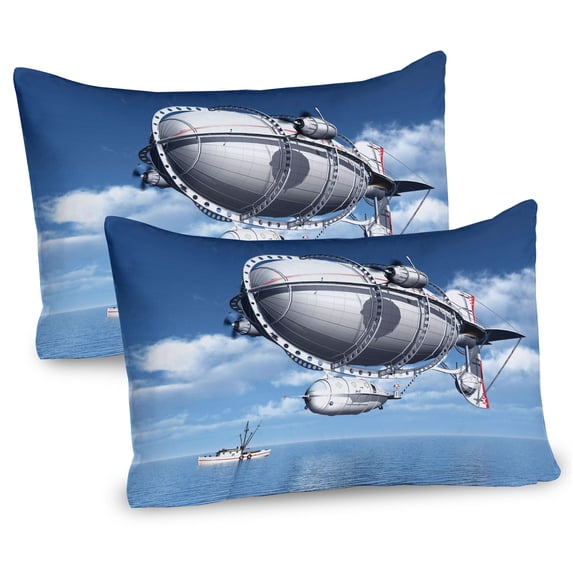Ambesonne Aviation Pillow Sham 2 Pack, Sea Flying Cloudy Sky, 26"x20", Violet Blue Grey