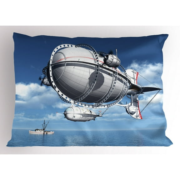 Ambesonne Aviation Pillow Sham, Sea Flying Cloudy Sky, 26" X 20", Violet Blue Grey