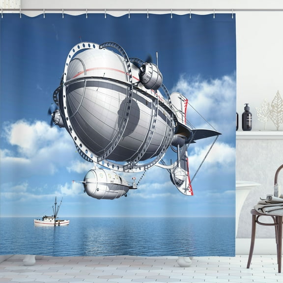 Ambesonne Aviation Shower Curtain, Sea Flying Cloudy Sky, 69"Wx75"L, Violet Blue Grey