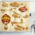 thumbnail image 1 of Ambesonne Aviation Shower Curtain, Vintage Baloons Planes, 69"Wx84"L, Sand Brown Mustard, 1 of 3