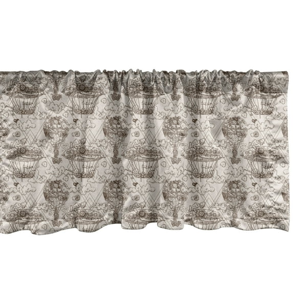 Ambesonne Aviation Valance Pack of 2, Aircraft Zeppelin Ship, 54"X12", Pale Eggshell and Umber