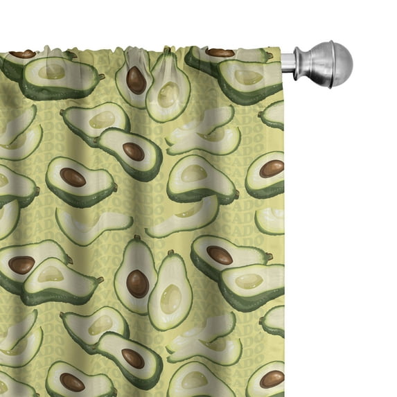 Ambesonne Avocado Window Curtains, Ripe Avocado Slices, Each 28" W x 95" L, Green Pale Green Brown