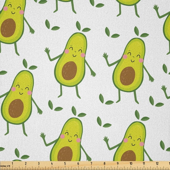 Ambesonne Avocado Fabric by the Yard Microfiber, Repetitive Aguacate Plot, 5 Yards, Yellow Fawn and Fern Green