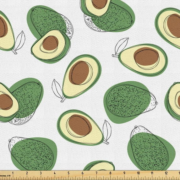 Ambesonne Avocado Fabric by the Yard Upholstery, Abstract Aguacate Drawing, 1 Yard, Fern Green and Pale Yellow