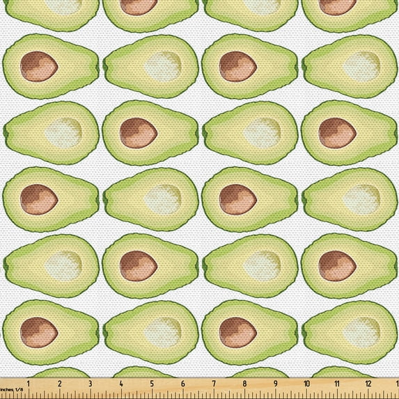 Ambesonne Avocado Fabric by the Yard Upholstery, Repetitive Aguacate Drawing, 10 Yards, Pale Rust Avocado Green