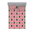 thumbnail image 1 of Ambesonne Avocado Fitted Sheet & Pillow Sham Set, Halved Fruit and Heart Art, King, Pastel Pink and Emerald, 1 of 2