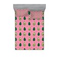 thumbnail image 1 of Ambesonne Avocado Fitted Sheet & Pillow Sham Set, Halved Fruit and Heart Art, Queen, Pastel Pink and Emerald, 1 of 2