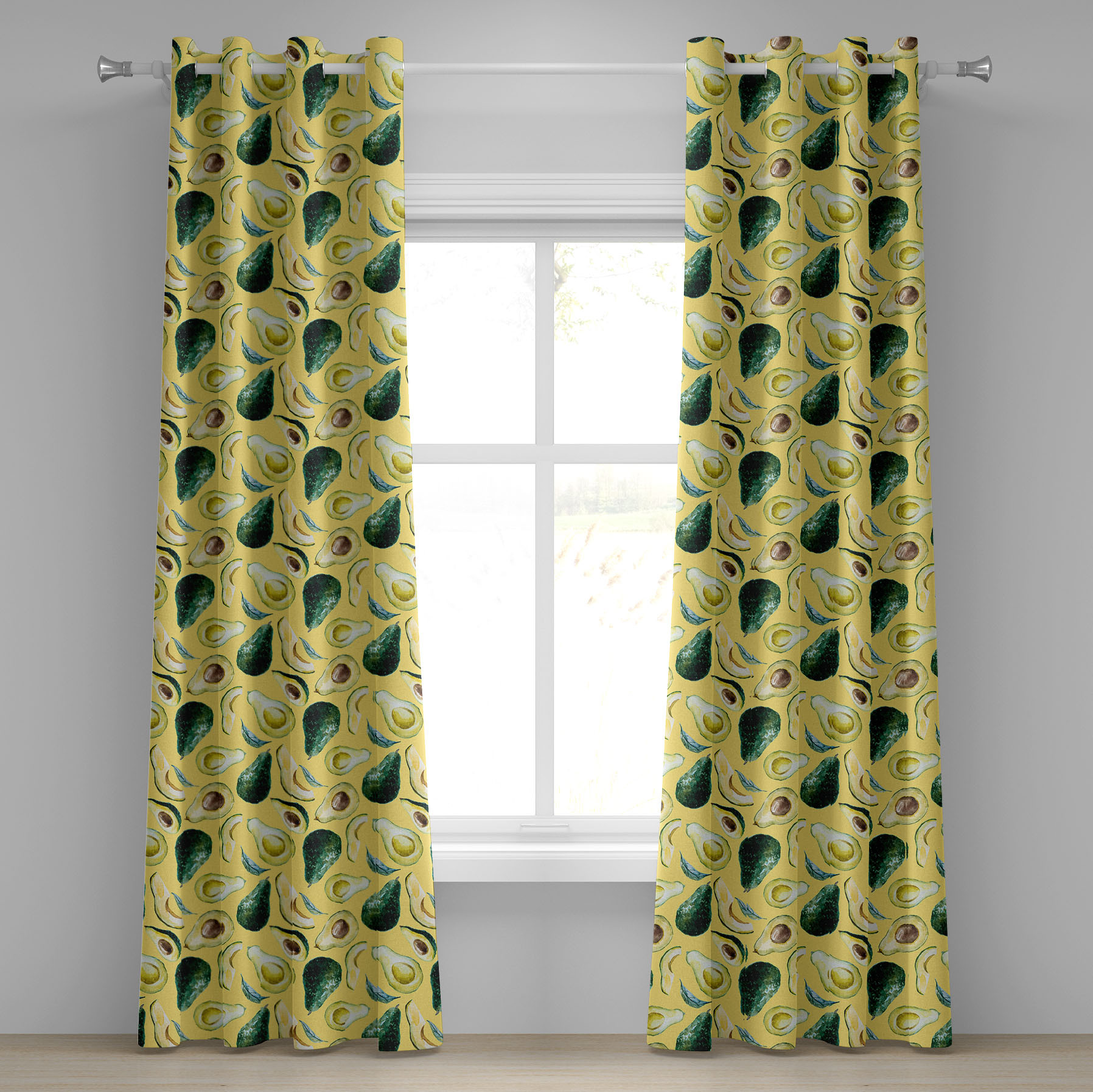 Ambesonne Avocado Grommet Curtain, Aquarelle Fruits Summer Art, 50