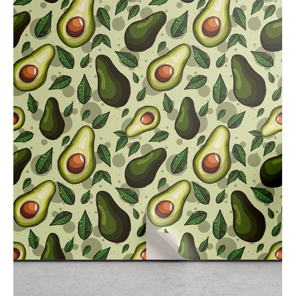Ambesonne Avocado Peel & Stick Wallpaper for Home, Classic Boho Fruit Pattern, 13"x36", Pale Green Cinnamon