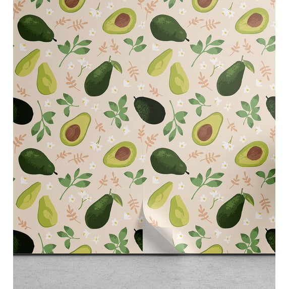 Ambesonne Avocado Peel & Stick Wallpaper for Home, Whole Sliced Fruit, 13"x72", Champagne and Multicolor