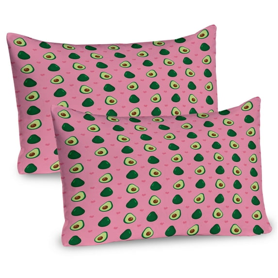 Ambesonne Avocado Pillow Sham 2 Pack, Halved Fruit and Heart Art, 30"x20", Pastel Pink and Emerald
