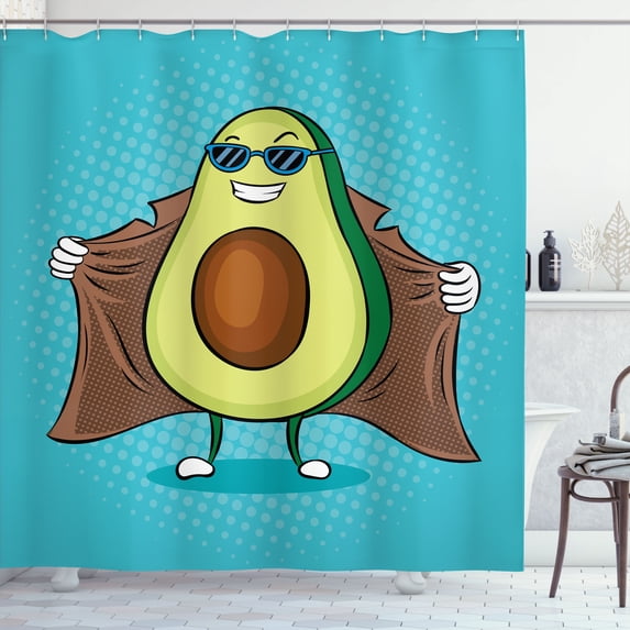 Ambesonne Avocado Shower Curtain, Cool Aguacate Illustration, 69"Wx75"L, Sky Blue Green and Caramel
