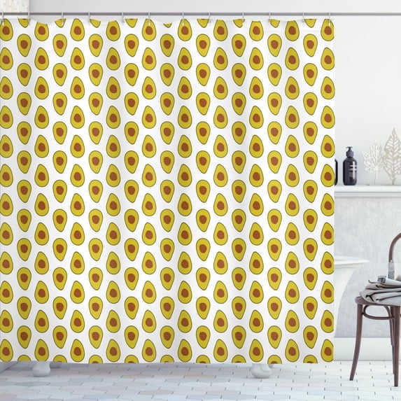 Ambesonne Avocado Shower Curtain, Exotic Tropical Composition, 69"Wx70"L, Yellow Green Brown