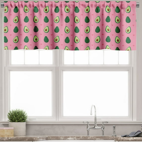 Ambesonne Avocado Valance Pack of 2, Halved Fruit and Heart Art, 42"X18", Pastel Pink and Emerald