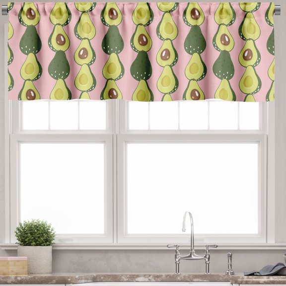 Ambesonne Avocado Valance Pack of 2, Halved Tropic Fruit Pattern, 54"X18", Blush Multicolor