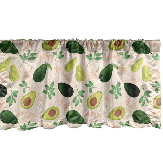 Ambesonne Avocado Window Valance, Whole Sliced Fruit, 42" x 12", Champagne and Multicolor