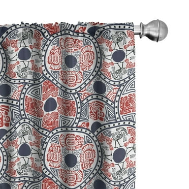 Ambesonne Aztec 4-Panel Curtains, Animal Motifs Circles, 56"x95", Vermilion Dark Blue