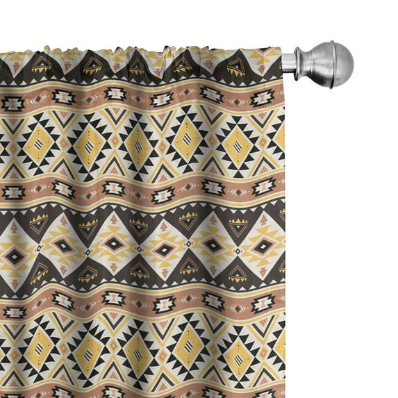 Ambesonne Aztec 4-Panel Curtains, Mexican Lines and Triangles, 56"x63", Mustard Cocoa