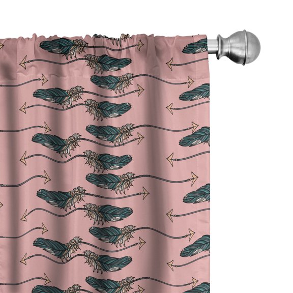 Ambesonne Aztec Boho Curtains, Arrows with the Feathers, Pair of 28"x95", Blush and Dark Reseda Green