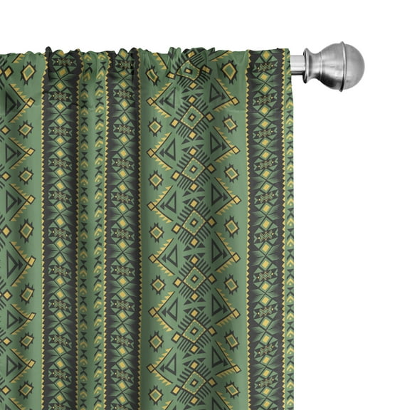 Ambesonne Aztec Boho Curtains, Geometric Native Pattern, Pair of 28"x84", Reseda Green and Dark Grey