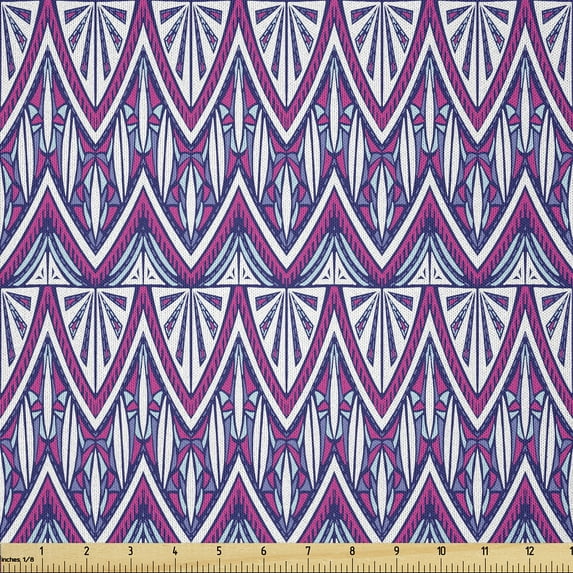 Ambesonne Aztec Boho Fabric by the Yard Microfiber, Folkloric Zigzag Art, 5 Yards, Hot Pink Pastel Purple