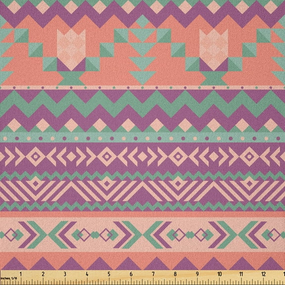 Ambesonne Aztec Boho Fabric by the Yard Microfiber, Mayan Civilization Art, 1 Yard, Salmon and Almond Green