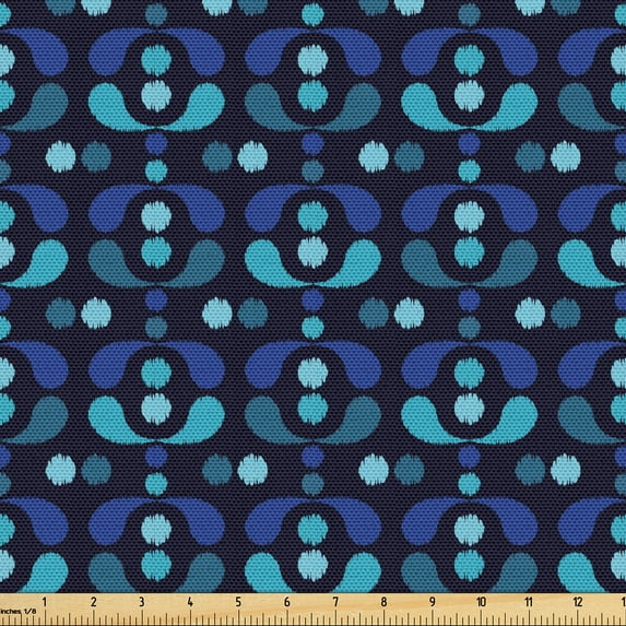 Ambesonne Aztec Boho Fabric by the Yard Upholstery, Folkloric Abstract Art, 2 Yards, Dark Night Blue