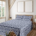 thumbnail image 1 of Ambesonne Aztec Boho Fitted & Flat Sheet with Shams 4 Pcs Set, Ethno Geometric Chevron, Queen, White and Dark Lavender, 1 of 1
