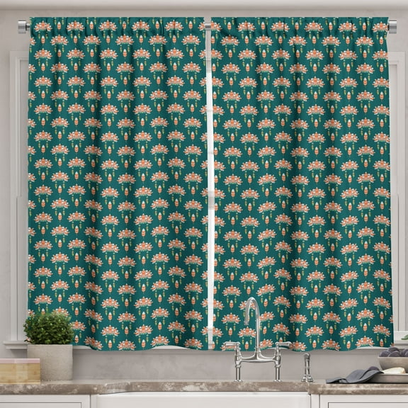 Ambesonne Aztec Boho Kitchen Curtains, Indigenous People Head, 55"x45", Dark Teal Multicolor
